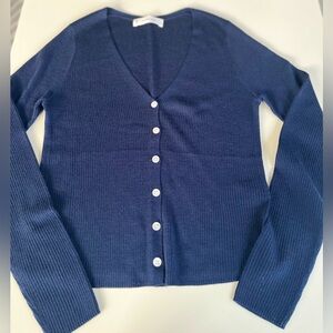 Everlane Navy 100% Ultrafine Merino Wool Cardigan- Size Small
